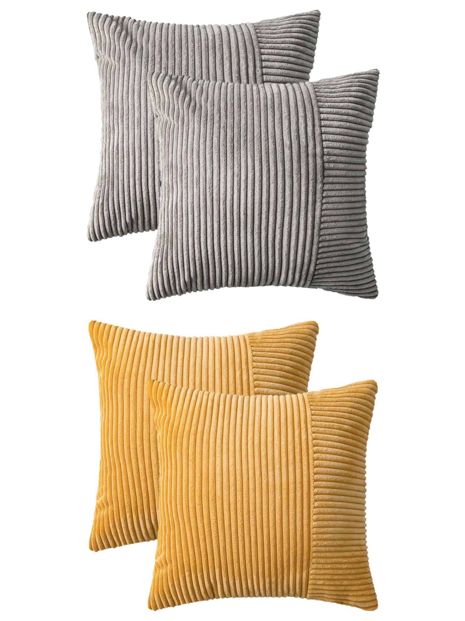 Unique Bargains 4 Pcs Strip Throw Pillow Covers Grey/Yellow 18" x 18"