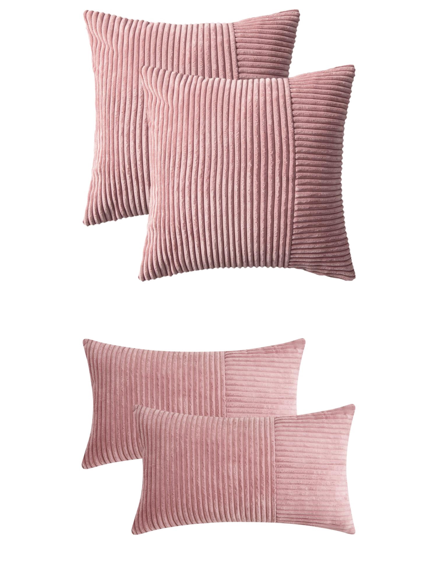 Unique Bargains 4 Pcs Strip Throw Pillow Covers Pink 12" x 20"/18" x 18"
