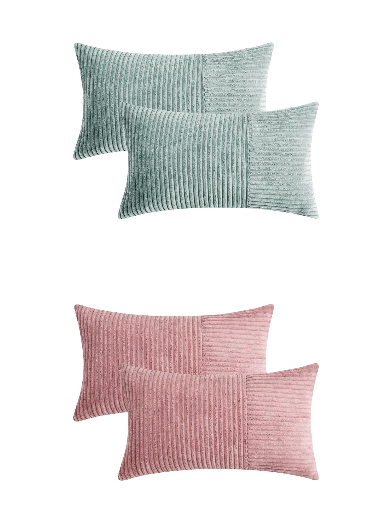 Unique Bargains 4 Pcs Strip Throw Pillow Covers Pink/Blue 12" x 20"