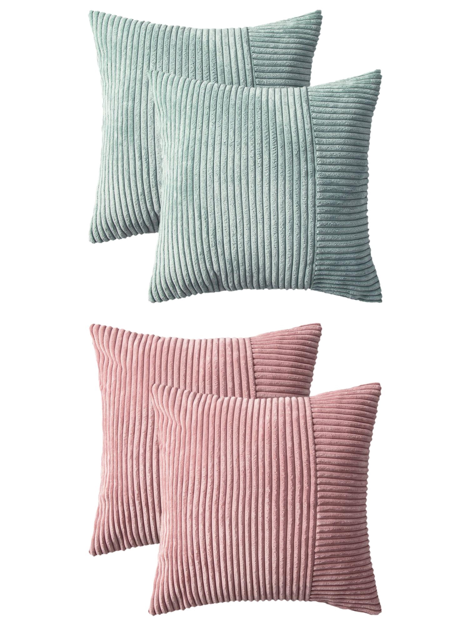 Unique Bargains 4 Pcs Strip Throw Pillow Covers Pink/Blue 18" x 18"