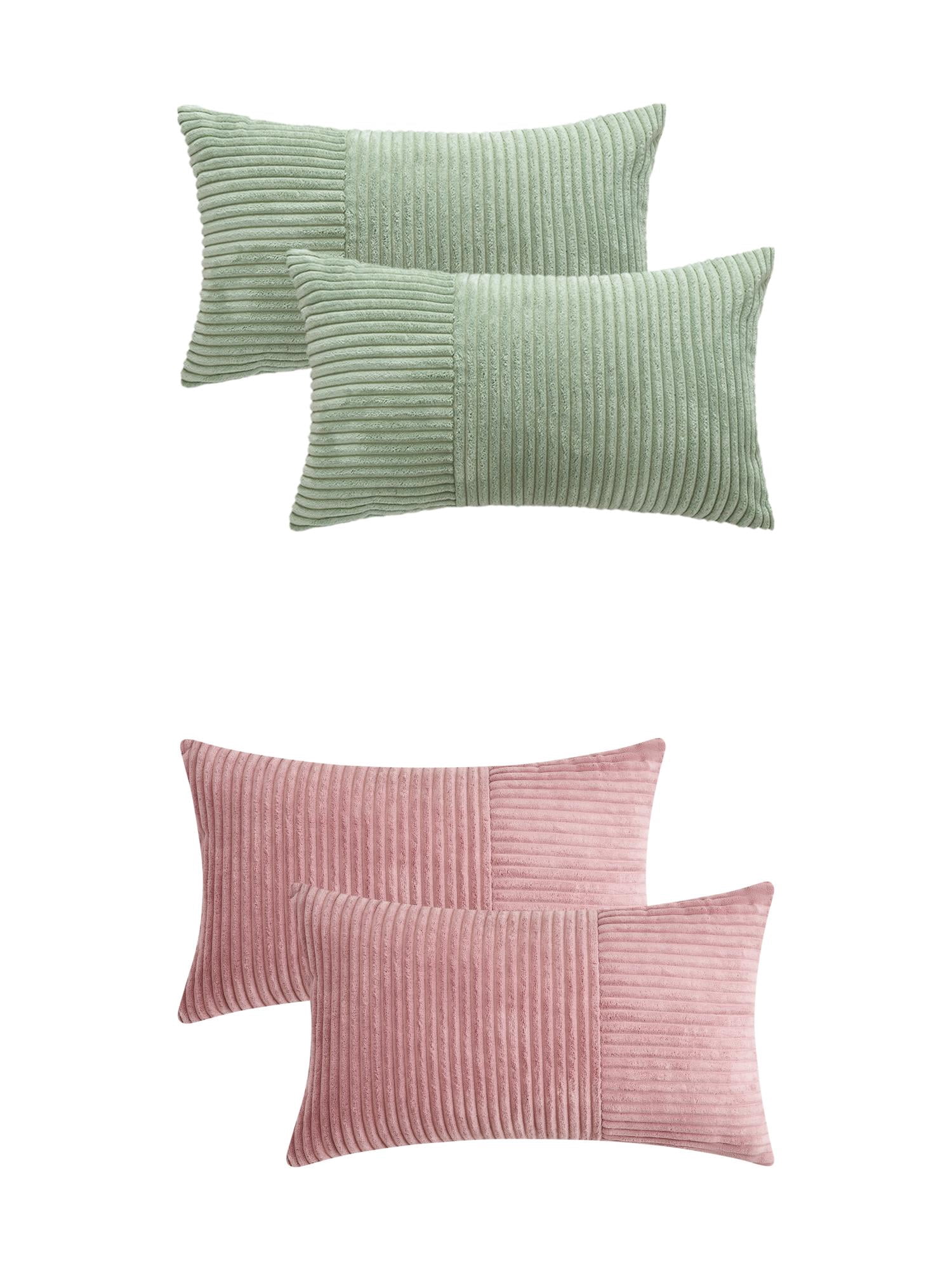 Unique Bargains 4 Pcs Strip Throw Pillow Covers Pink/Green 12" x 20"