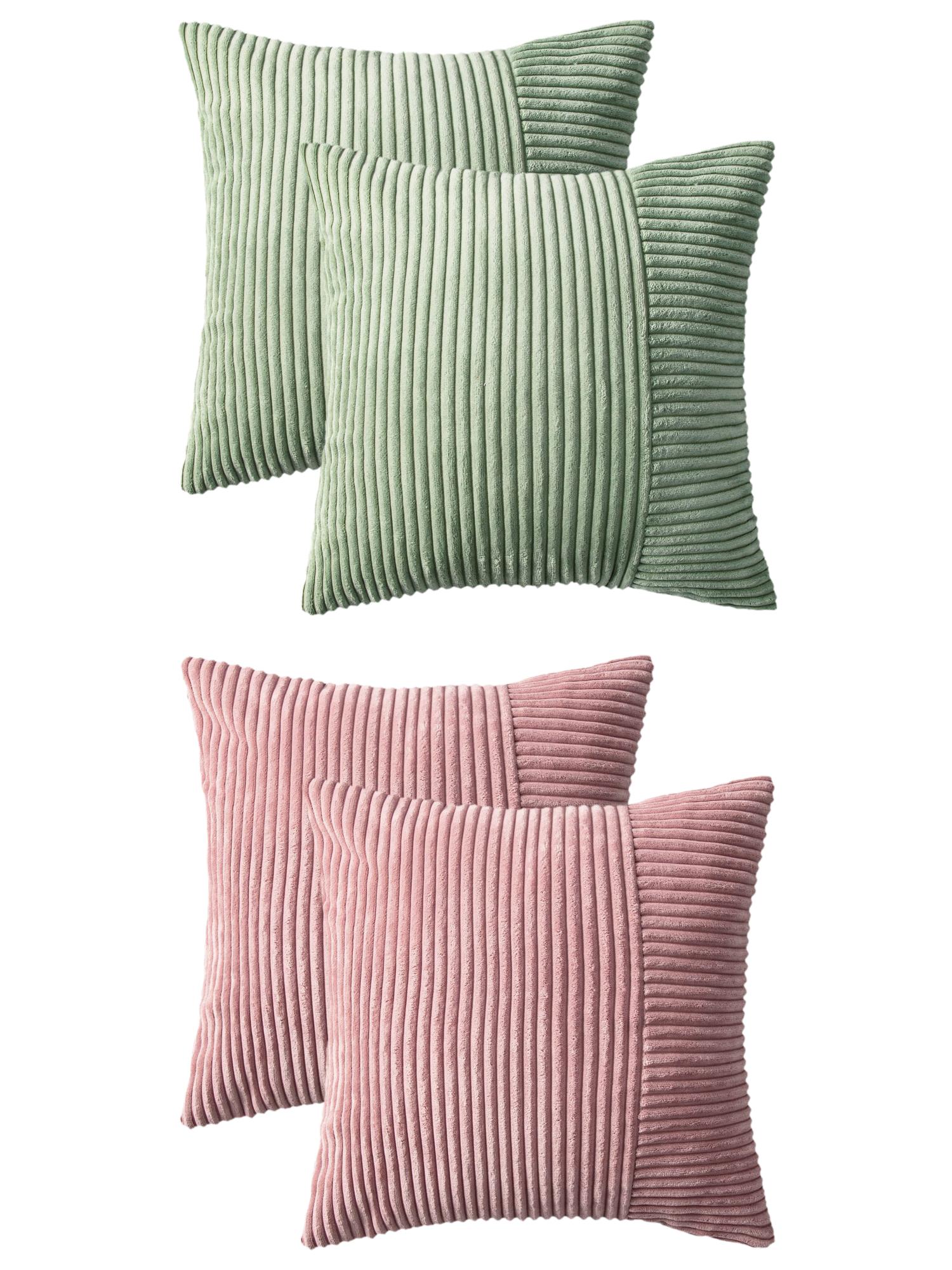Unique Bargains 4 Pcs Strip Throw Pillow Covers Pink/Green 18" x 18"