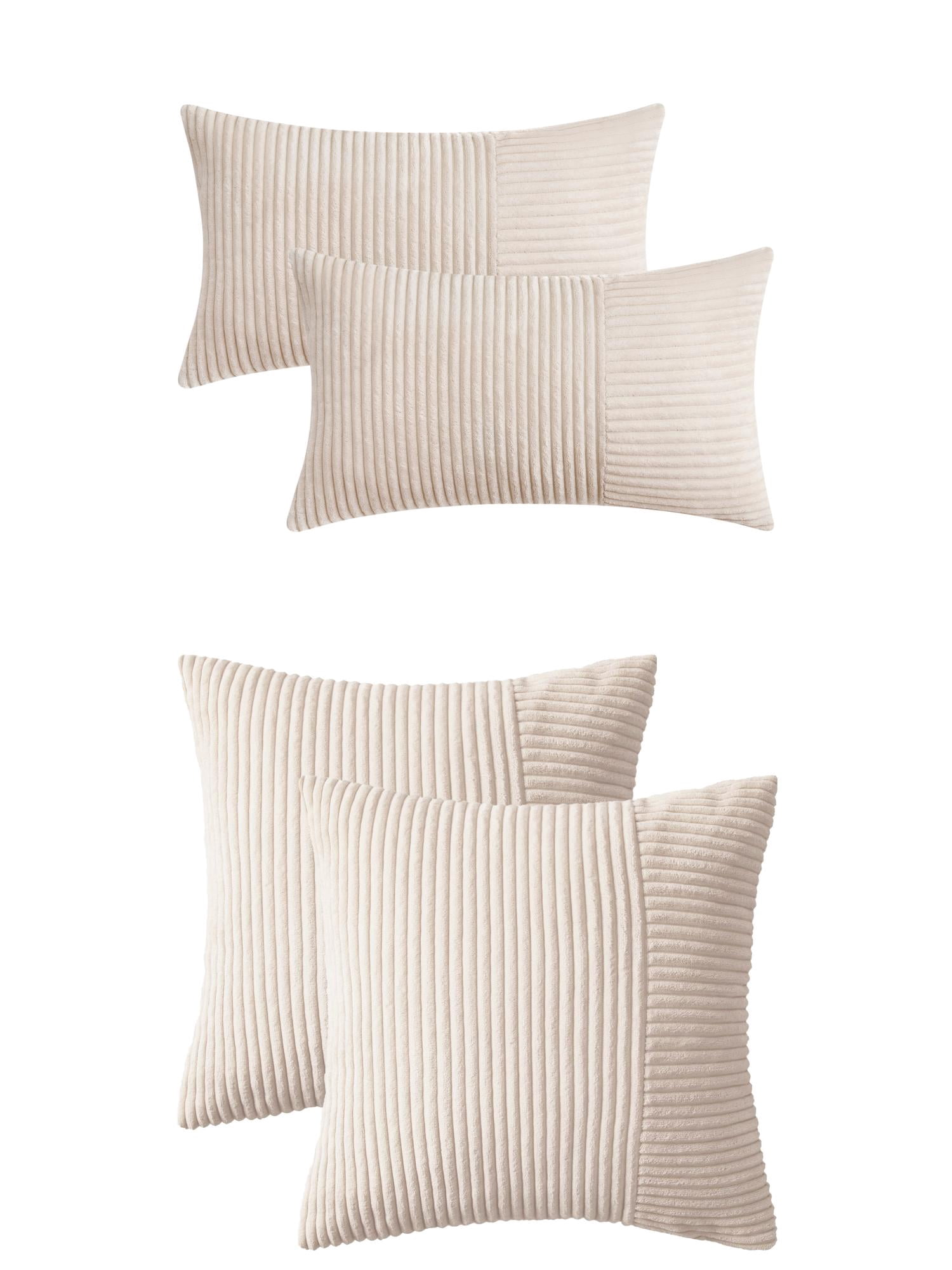 Unique Bargains 4 Pcs Strip Throw Pillow Covers White 12" x 20"/18" x 18"