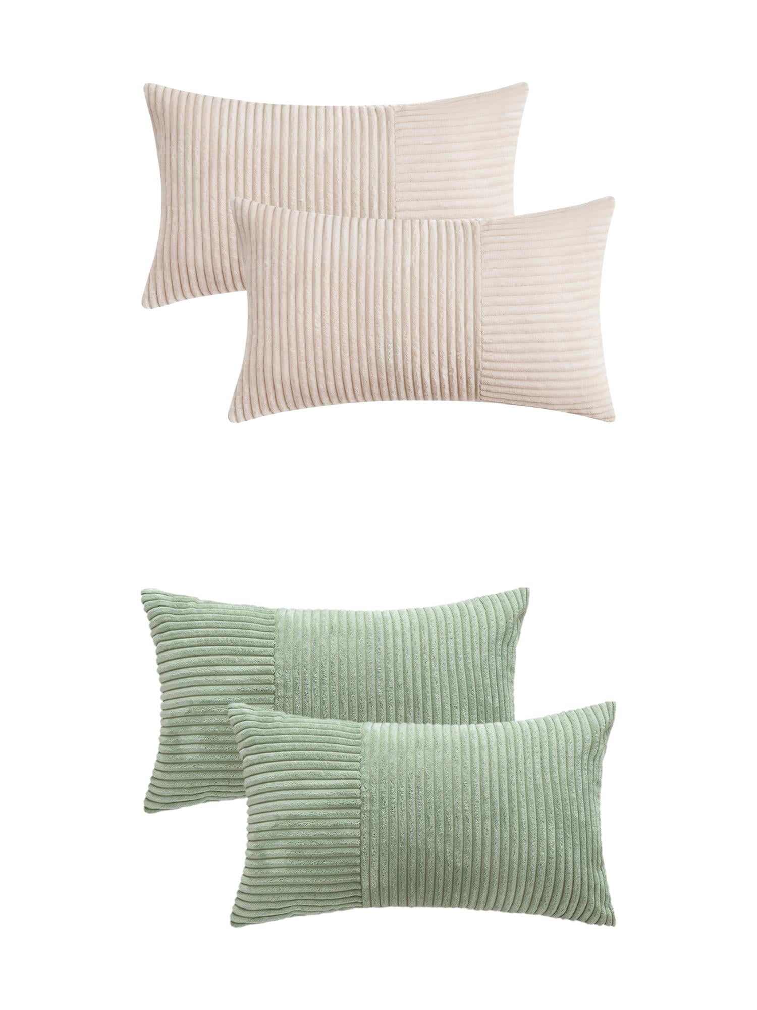 Unique Bargains 4 Pcs Strip Throw Pillow Covers White/Green 12" x 20"