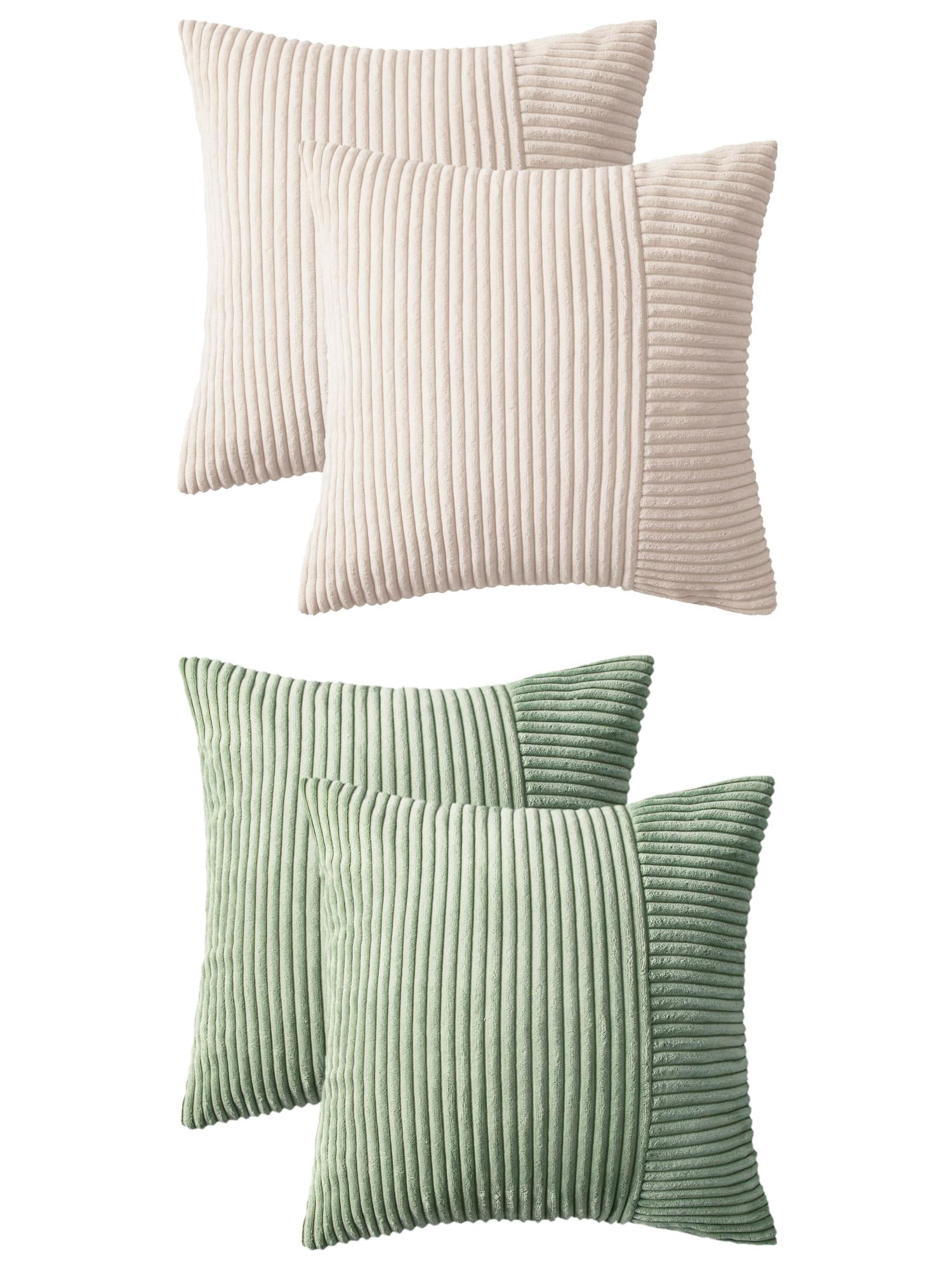 Unique Bargains 4 Pcs Strip Throw Pillow Covers White/Green 18" x 18"