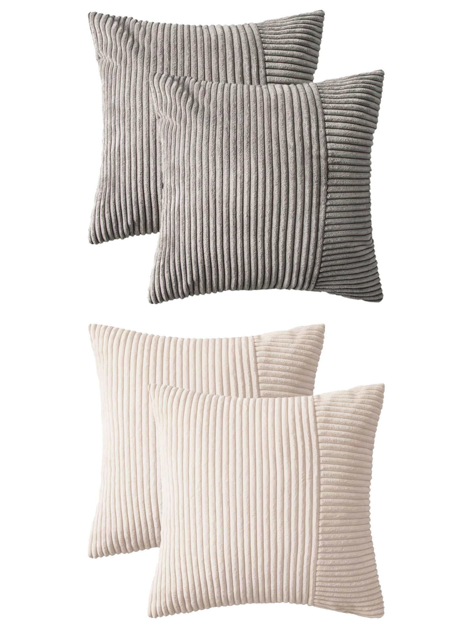 Unique Bargains 4 Pcs Strip Throw Pillow Covers White/Grey 18" x 18"