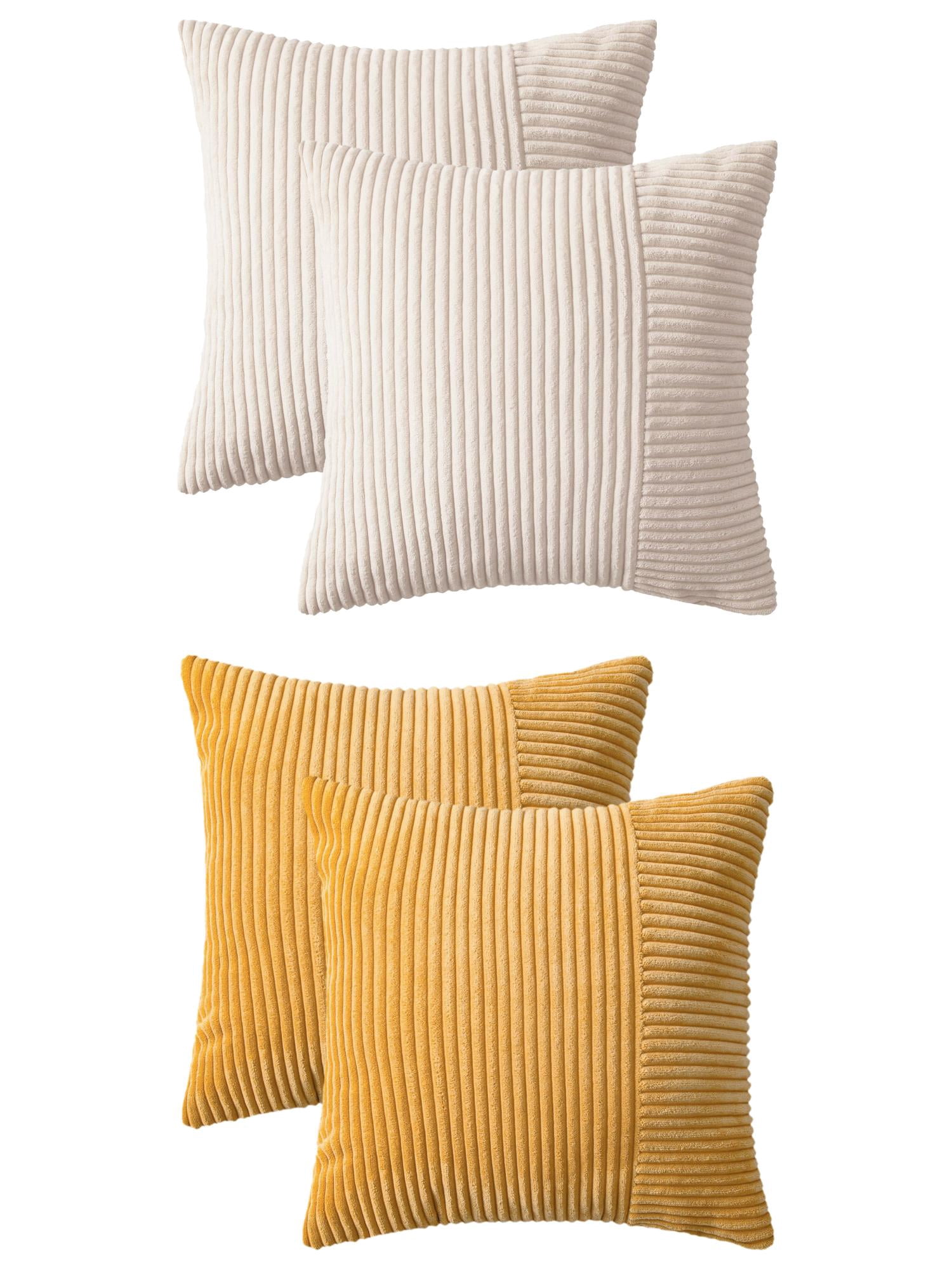 Unique Bargains 4 Pcs Strip Throw Pillow Covers White/Yellow 18" x 18"