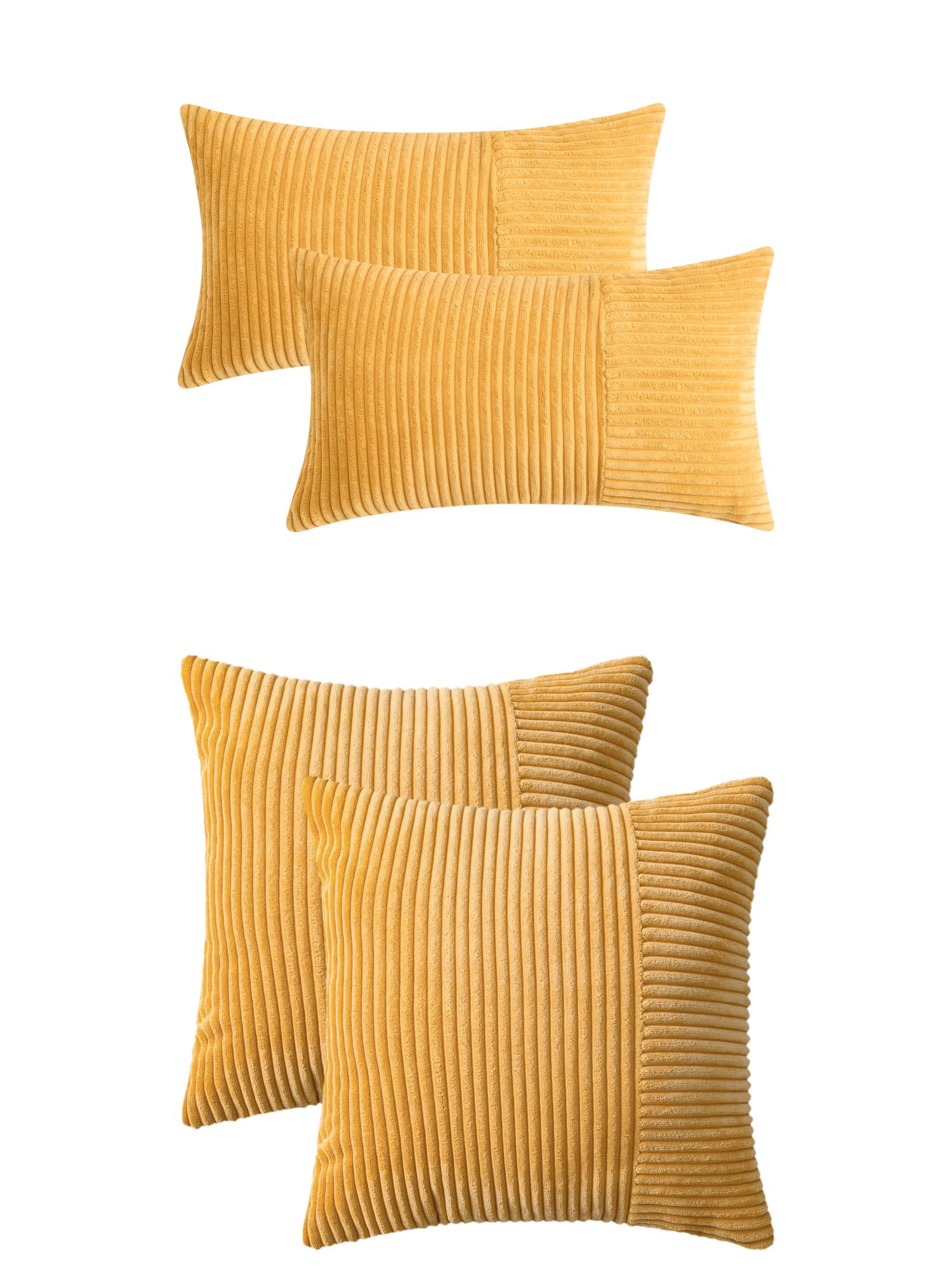 Unique Bargains 4 Pcs Strip Throw Pillow Covers Yellow 12" x 20"/18" x 18"