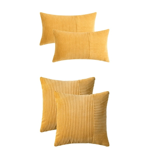 Unique Bargains 4 Pcs Strip Throw Pillow Covers Yellow 12" x 20"/18" x 18"