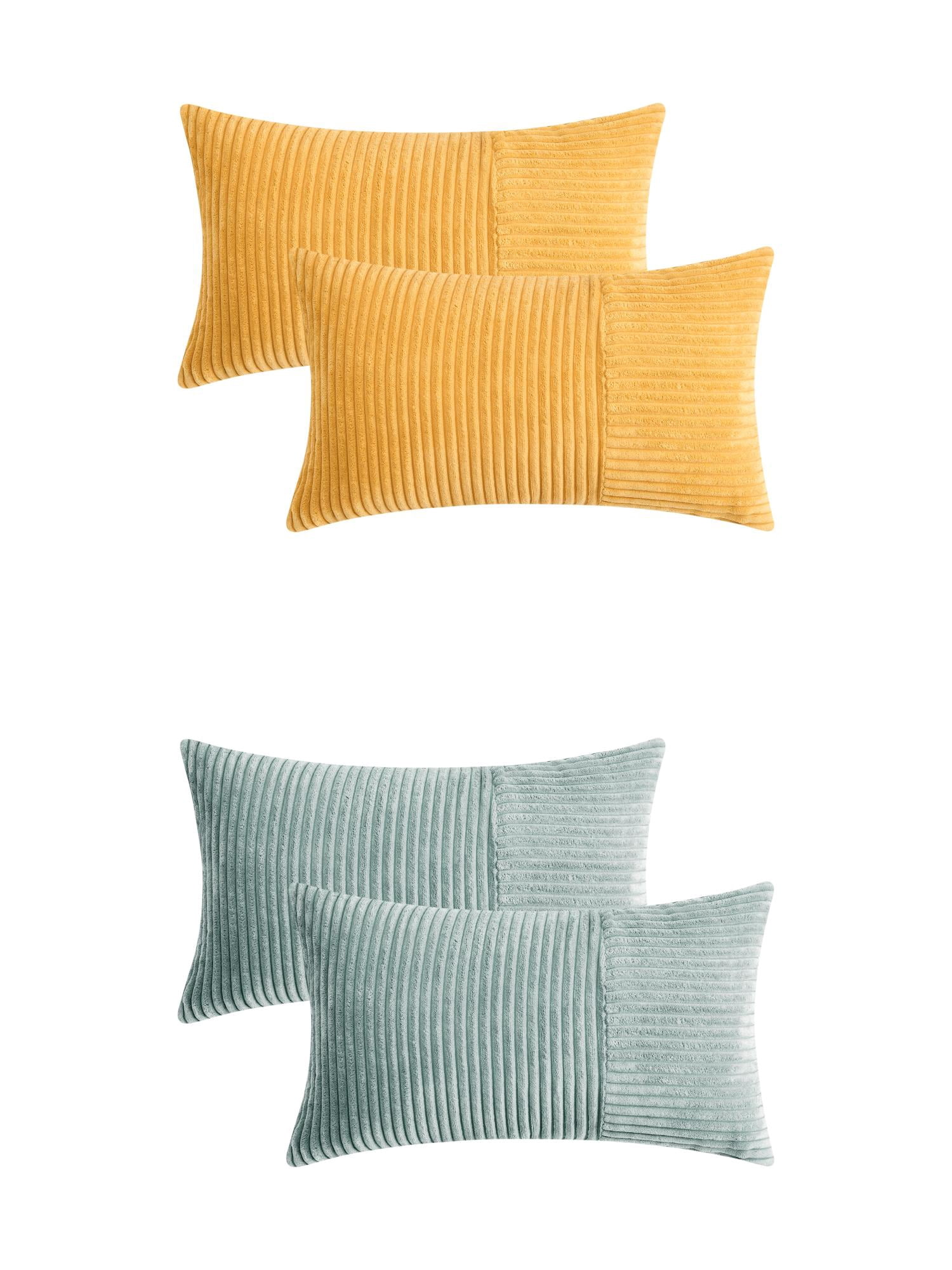 Unique Bargains 4 Pcs Strip Throw Pillow Covers Yellow/Blue 12" x 20"
