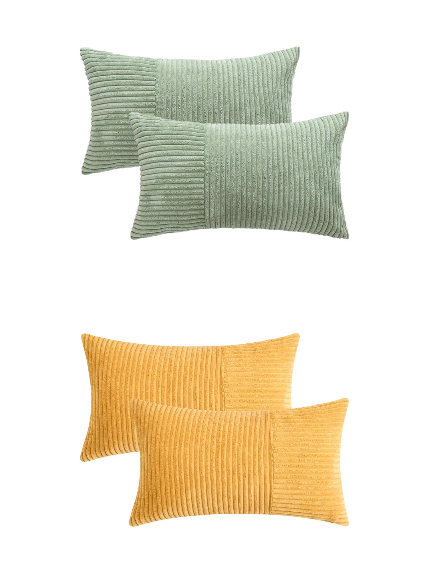 Unique Bargains 4 Pcs Strip Throw Pillow Covers Yellow/Green 12" x 20"