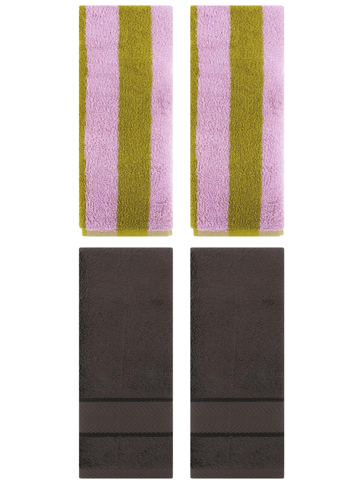 Unique Bargains 4 Pcs Stripe Hand Towel 14" x 30" Pink Brown/Dark Brown