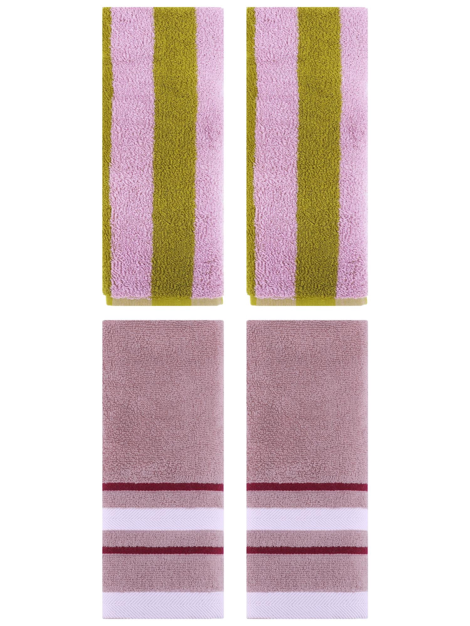 Unique Bargains 4 Pcs Stripe Hand Towel Pink Brown/Purple 14" x 30"/13" x 29"