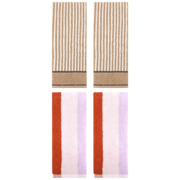 Unique Bargains 4 Pcs Stripe Hand Towel Purple Orange/Brown 14" x 30"/13" x 29"