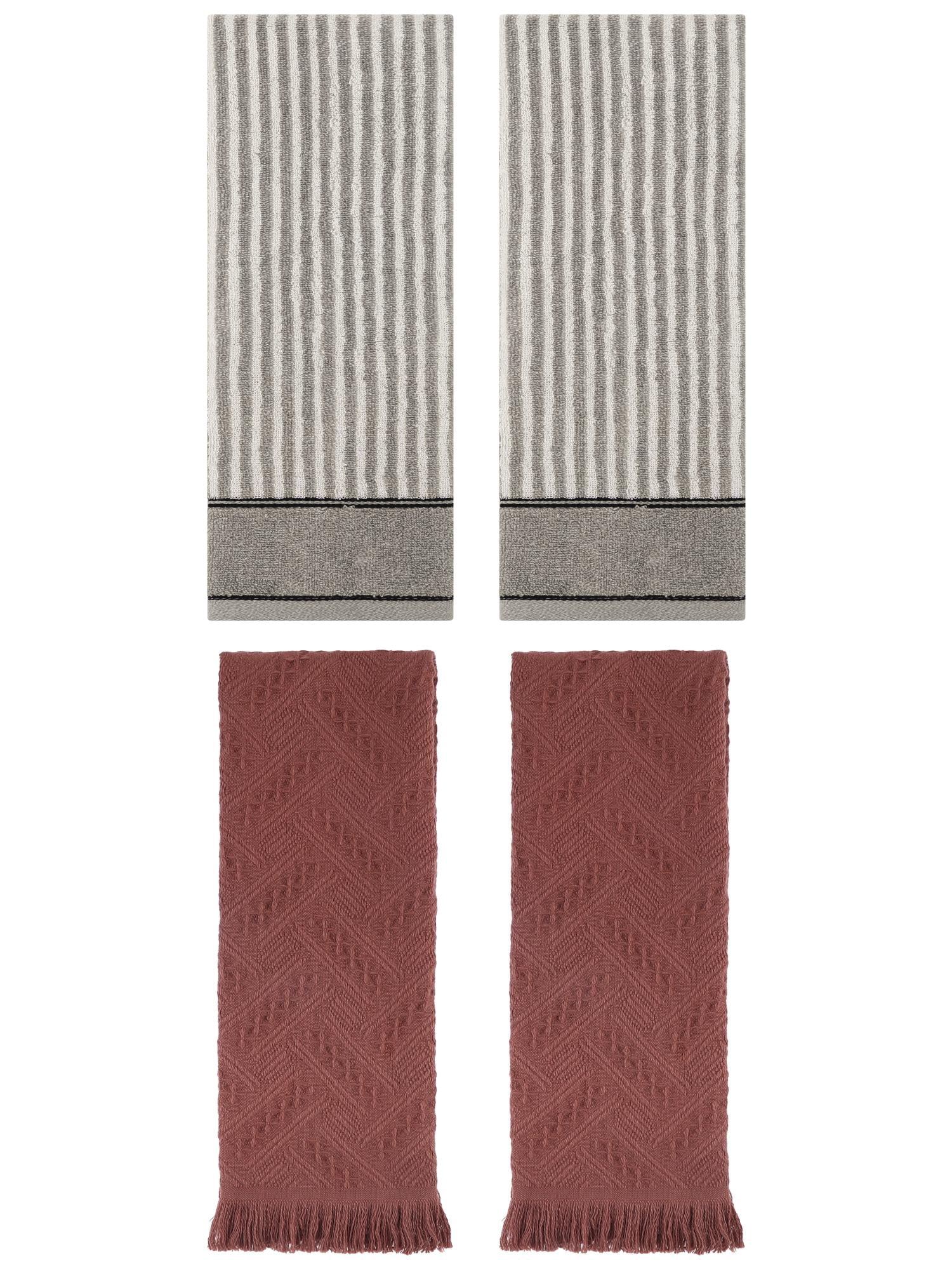 Unique Bargains 4 Pcs Striped Absorbent Cotton Hand Towels 13 x 29 Inch Grey/Brown