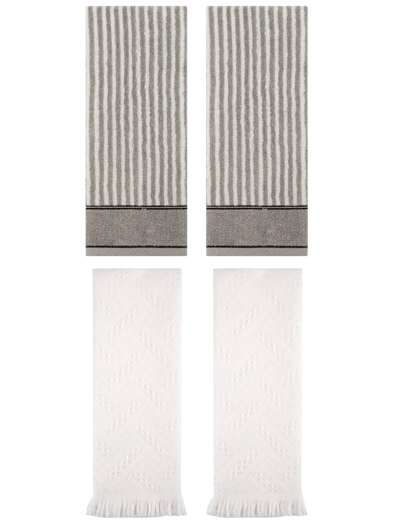 Unique Bargains 4 Pcs Striped Absorbent Cotton Hand Towels 13 x 29 Inch Grey/White