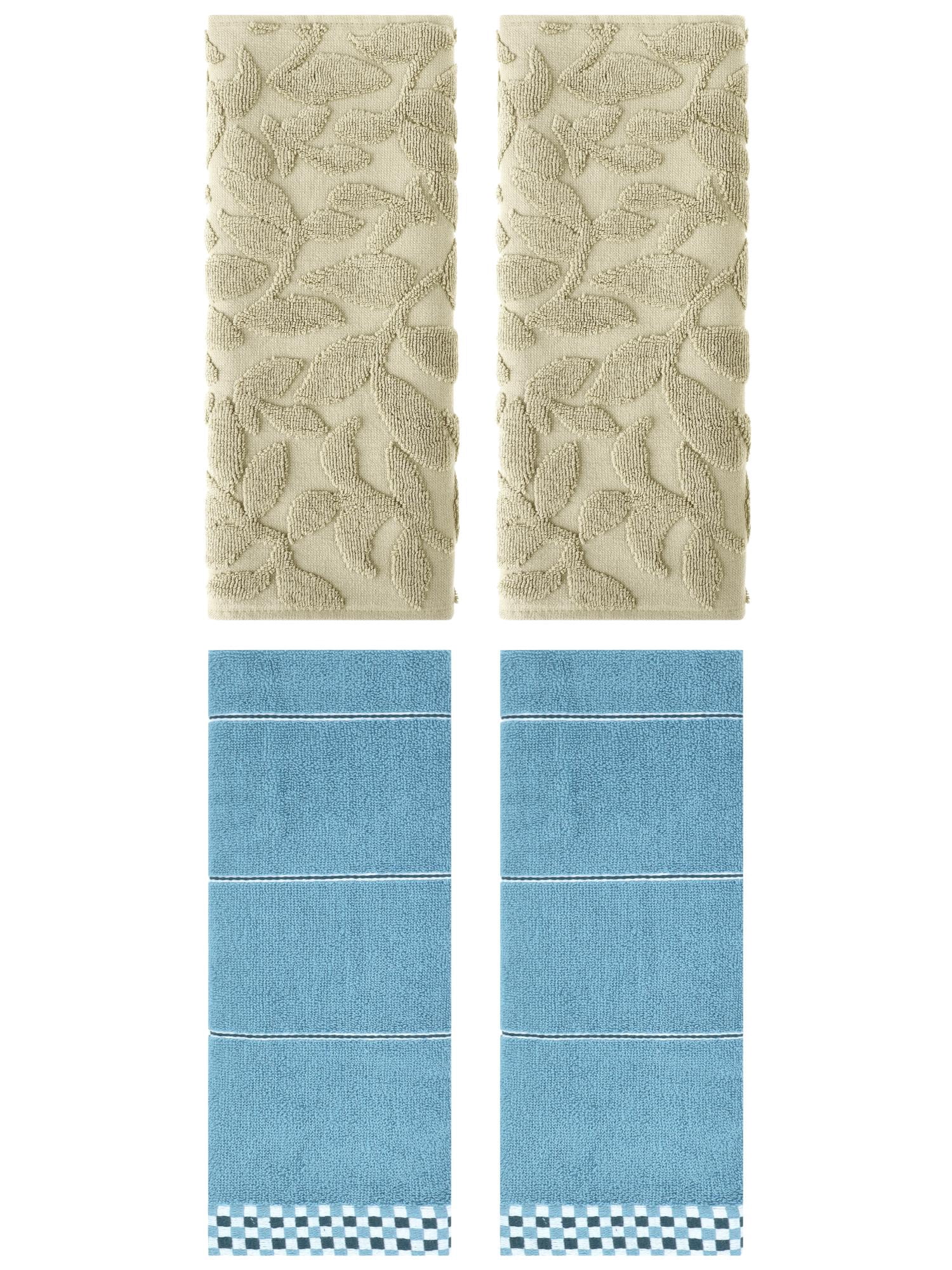 Unique Bargains 4 Pcs Striped Absorbent Soft Towels 14 x 30 Inch Blue/Khaki