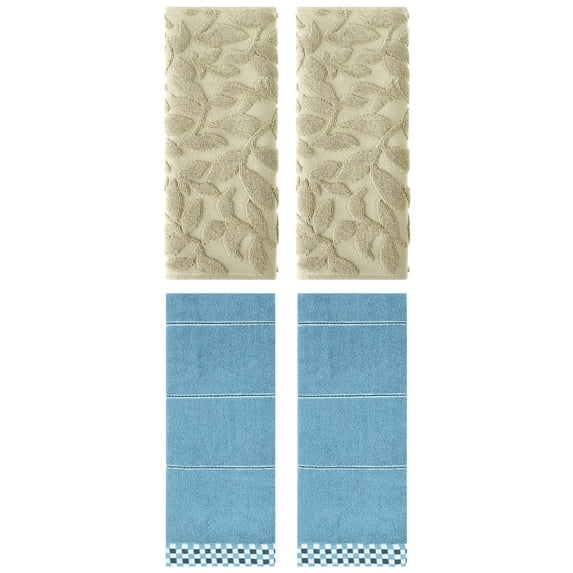 Unique Bargains 4 Pcs Striped Absorbent Soft Towels 14 x 30 Inch Blue/Khaki