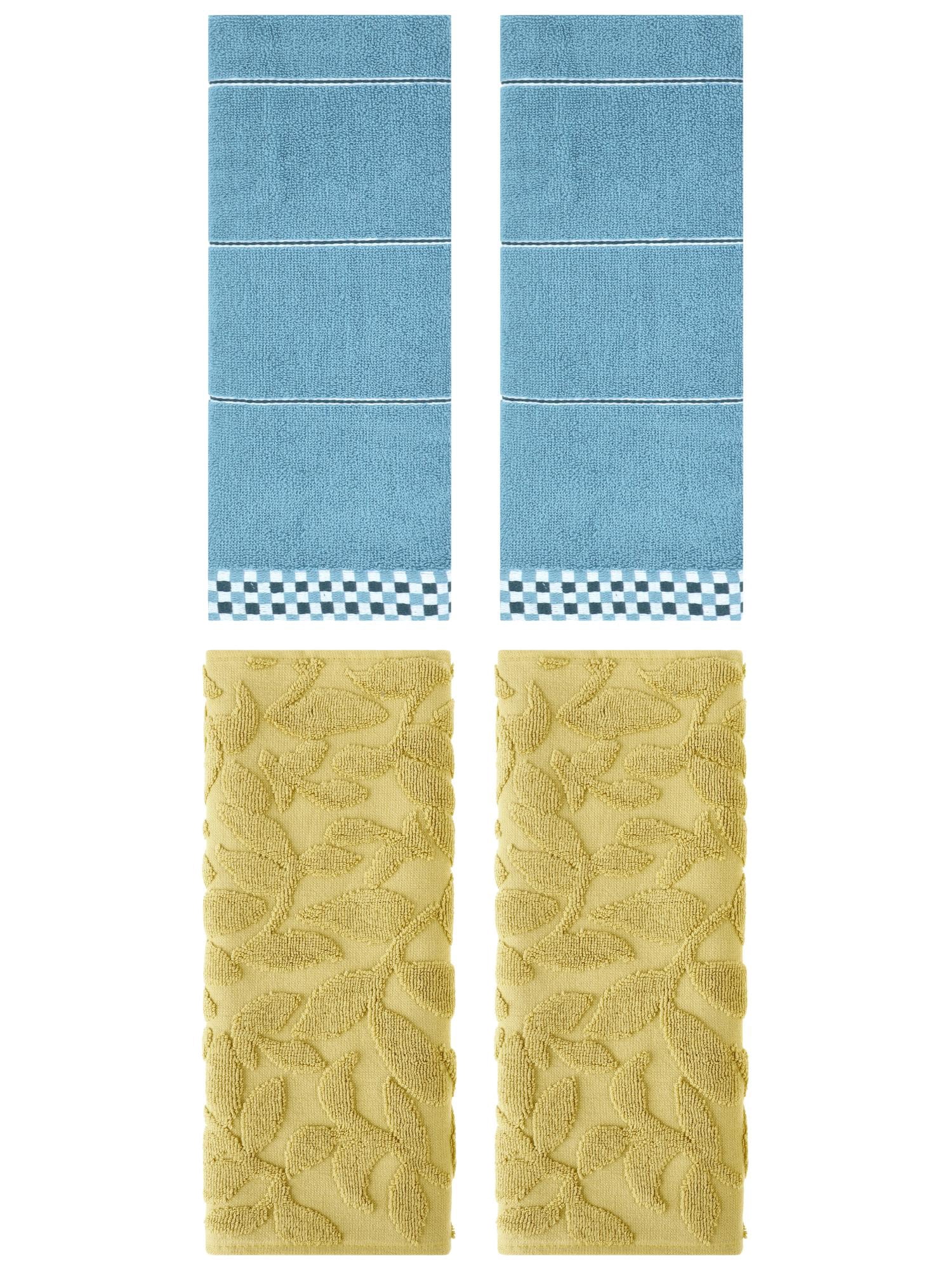 Unique Bargains 4 Pcs Striped Absorbent Soft Towels 14 x 30 Inch Blue/Yellow