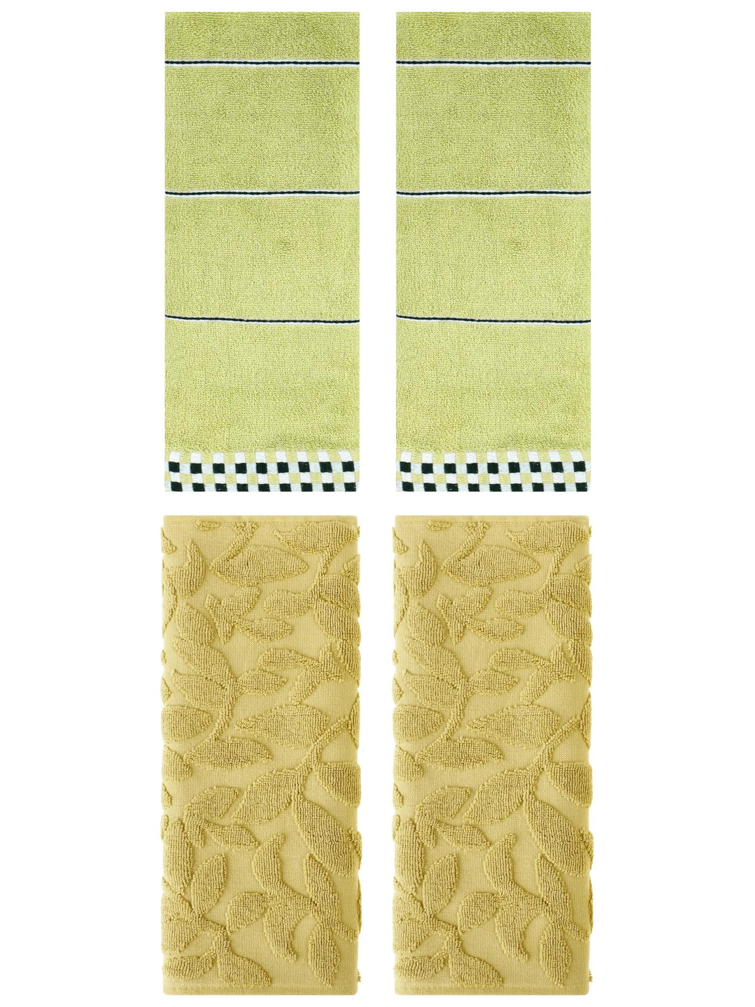 Unique Bargains 4 Pcs Striped Absorbent Soft Towels 14 x 30 Inch Green/Yellow