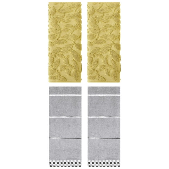 Unique Bargains 4 Pcs Striped Absorbent Soft Towels 14 x 30 Inch Grey/Yellow