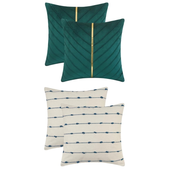 Unique Bargains 4 Pcs Striped Boho Cushion Pillow Covers Modern Square Blue/Dark Green