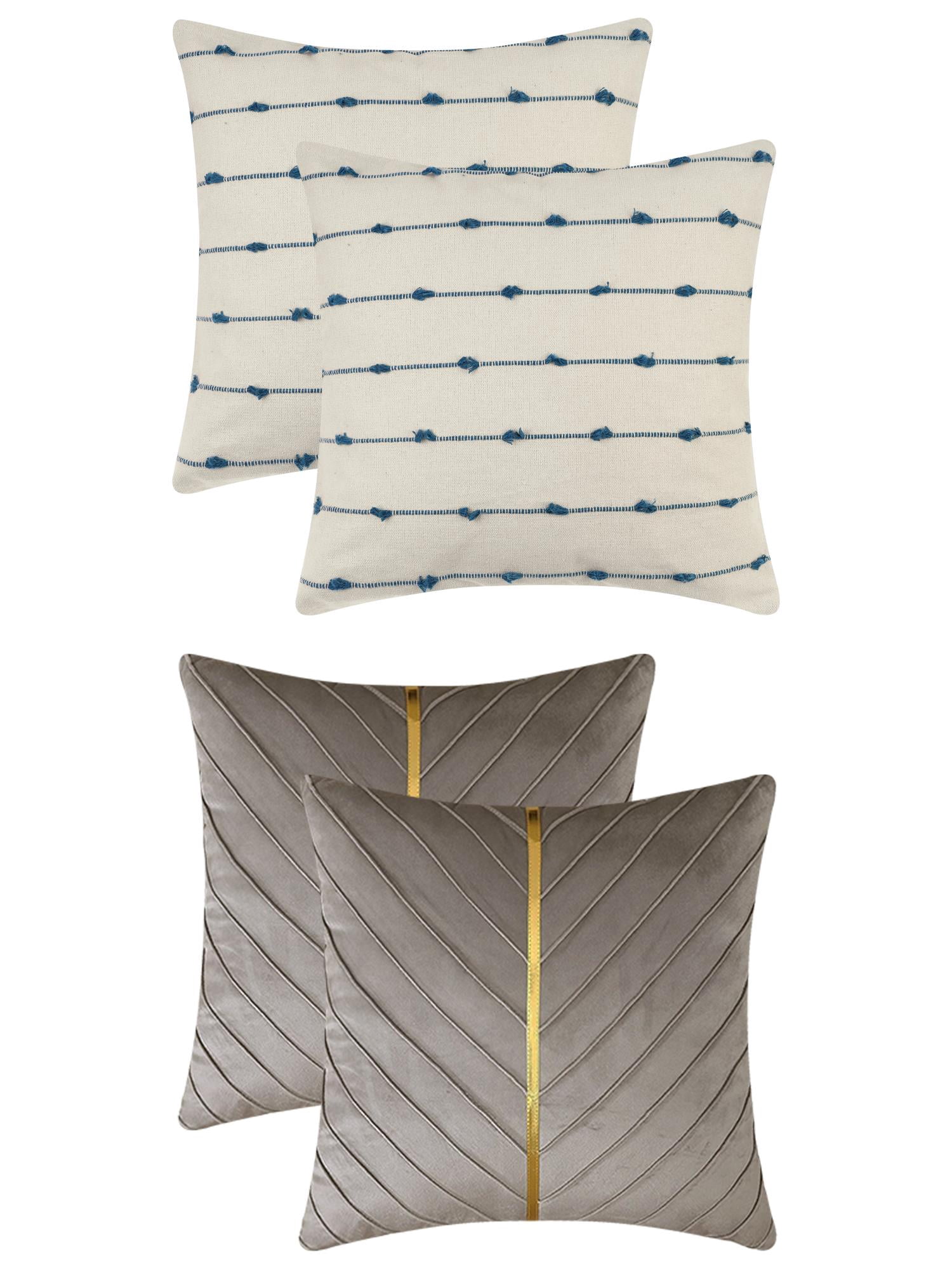 Unique Bargains 4 Pcs Striped Boho Cushion Pillow Covers Modern Square Blue/Grey