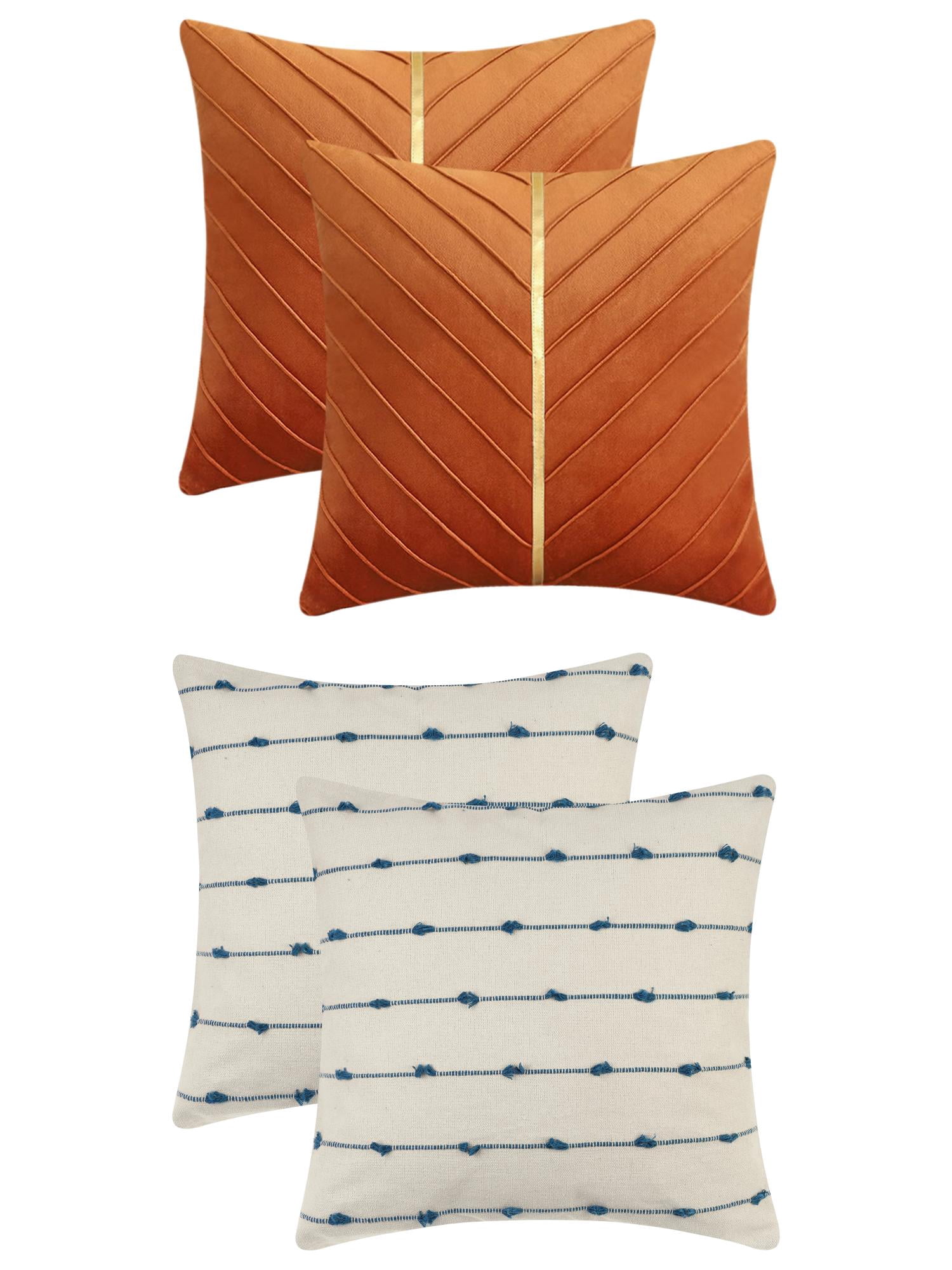 Unique Bargains 4 Pcs Striped Boho Cushion Pillow Covers Modern Square Blue/Orange