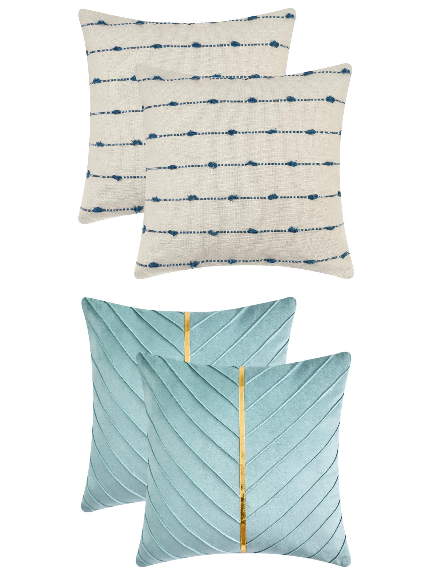 Unique Bargains 4 Pcs Striped Boho Cushion Pillow Covers Modern Square Blue
