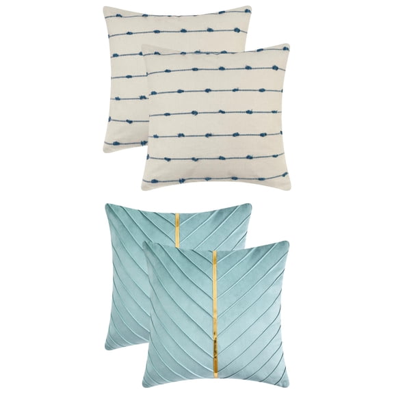 Unique Bargains 4 Pcs Striped Boho Cushion Pillow Covers Modern Square Blue