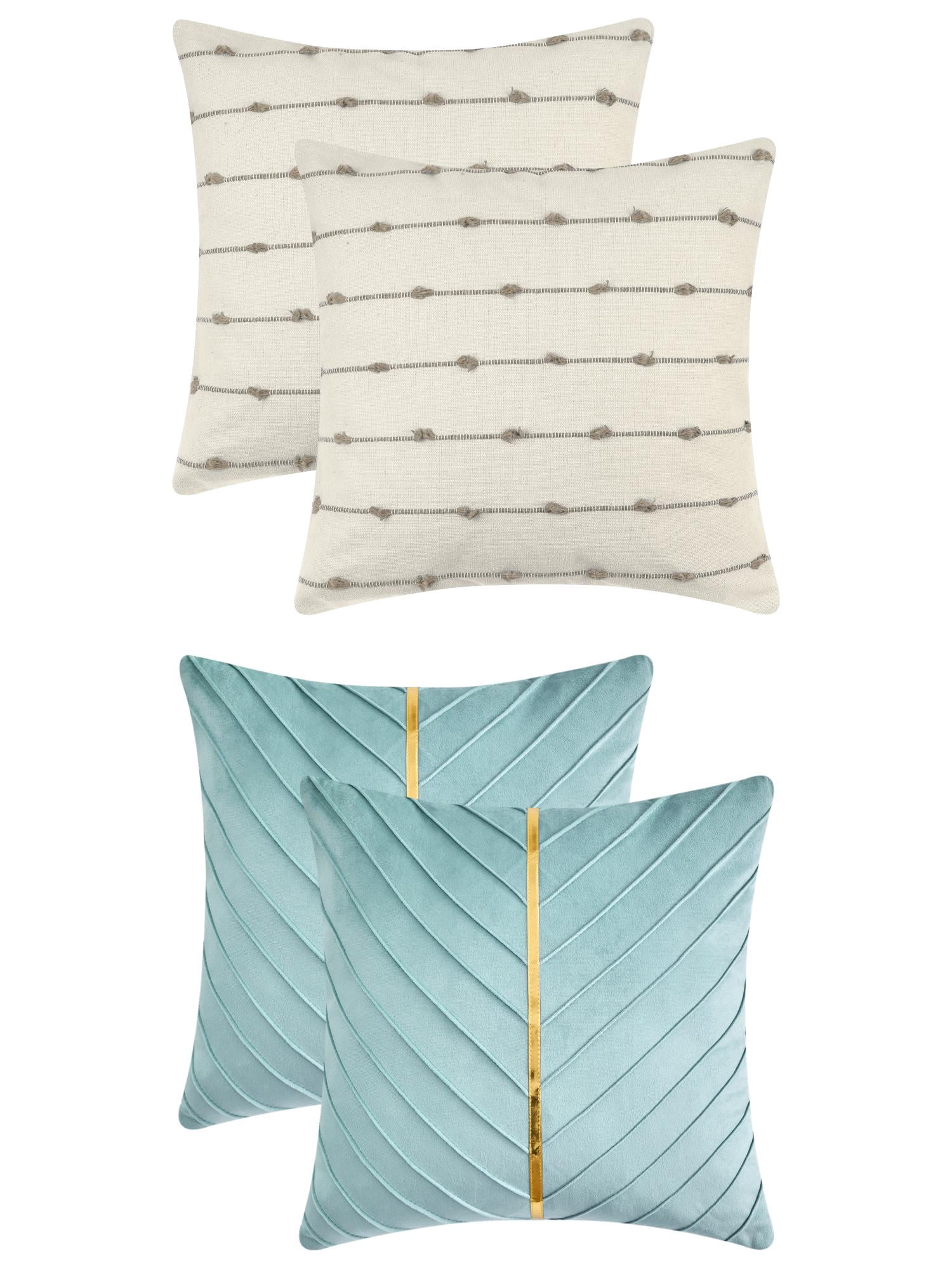 Unique Bargains 4 Pcs Striped Boho Cushion Pillow Covers Modern Square Brown/Blue