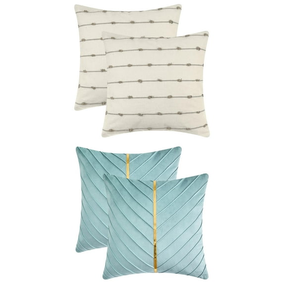 Unique Bargains 4 Pcs Striped Boho Cushion Pillow Covers Modern Square Brown/Blue