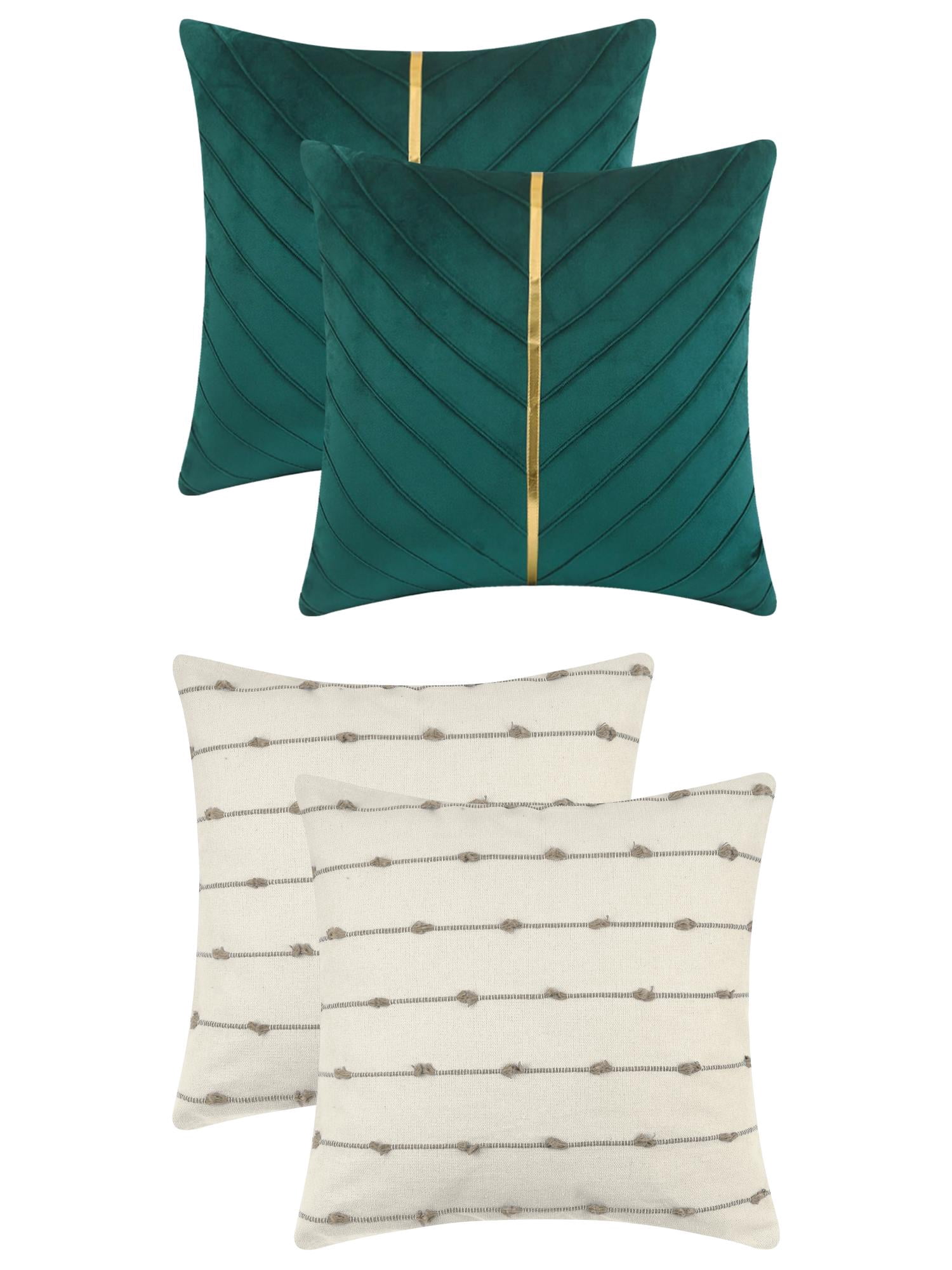 Unique Bargains 4 Pcs Striped Boho Cushion Pillow Covers Modern Square Brown/Dark Green
