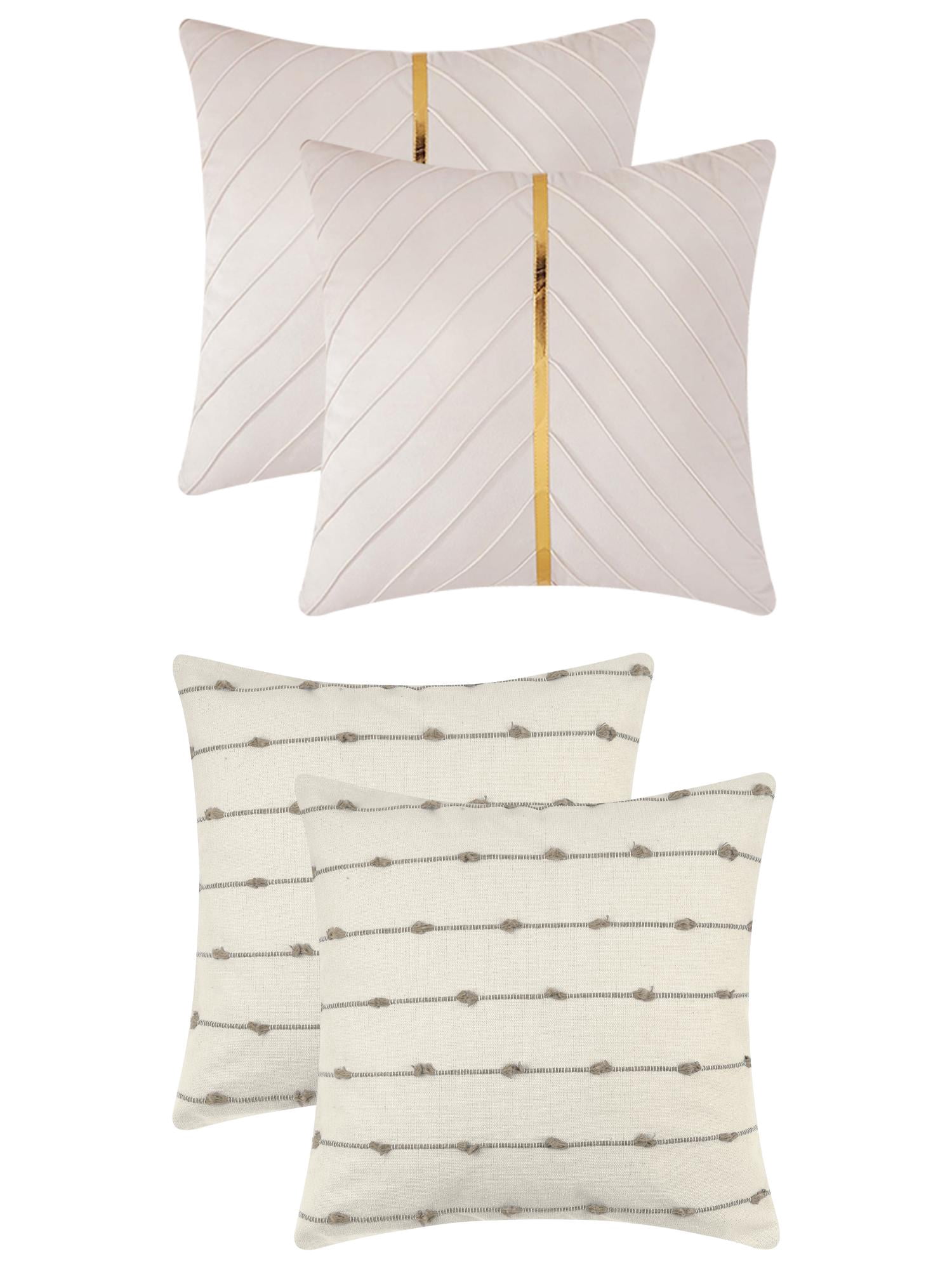 Unique Bargains 4 Pcs Striped Boho Cushion Pillow Covers Modern Square Brown/White