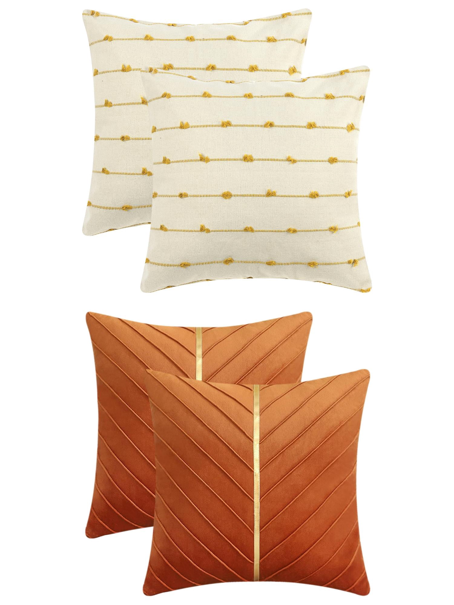 Unique Bargains 4 Pcs Striped Boho Cushion Pillow Covers Modern Square Yellow/Orange