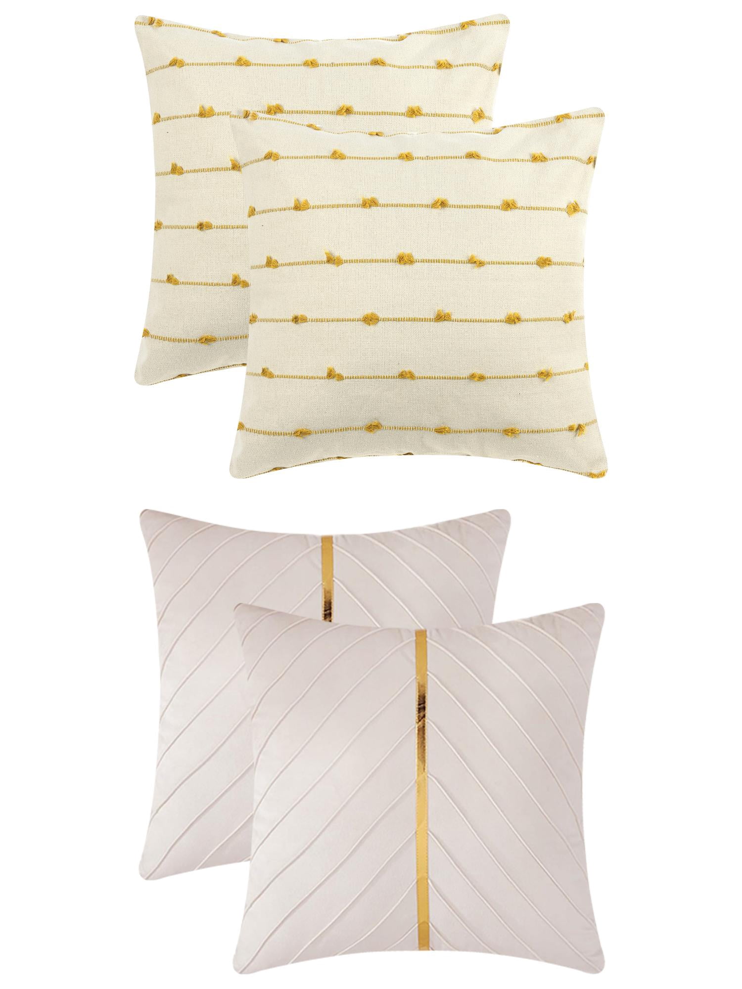 Unique Bargains 4 Pcs Striped Boho Cushion Pillow Covers Modern Square Yellow/White