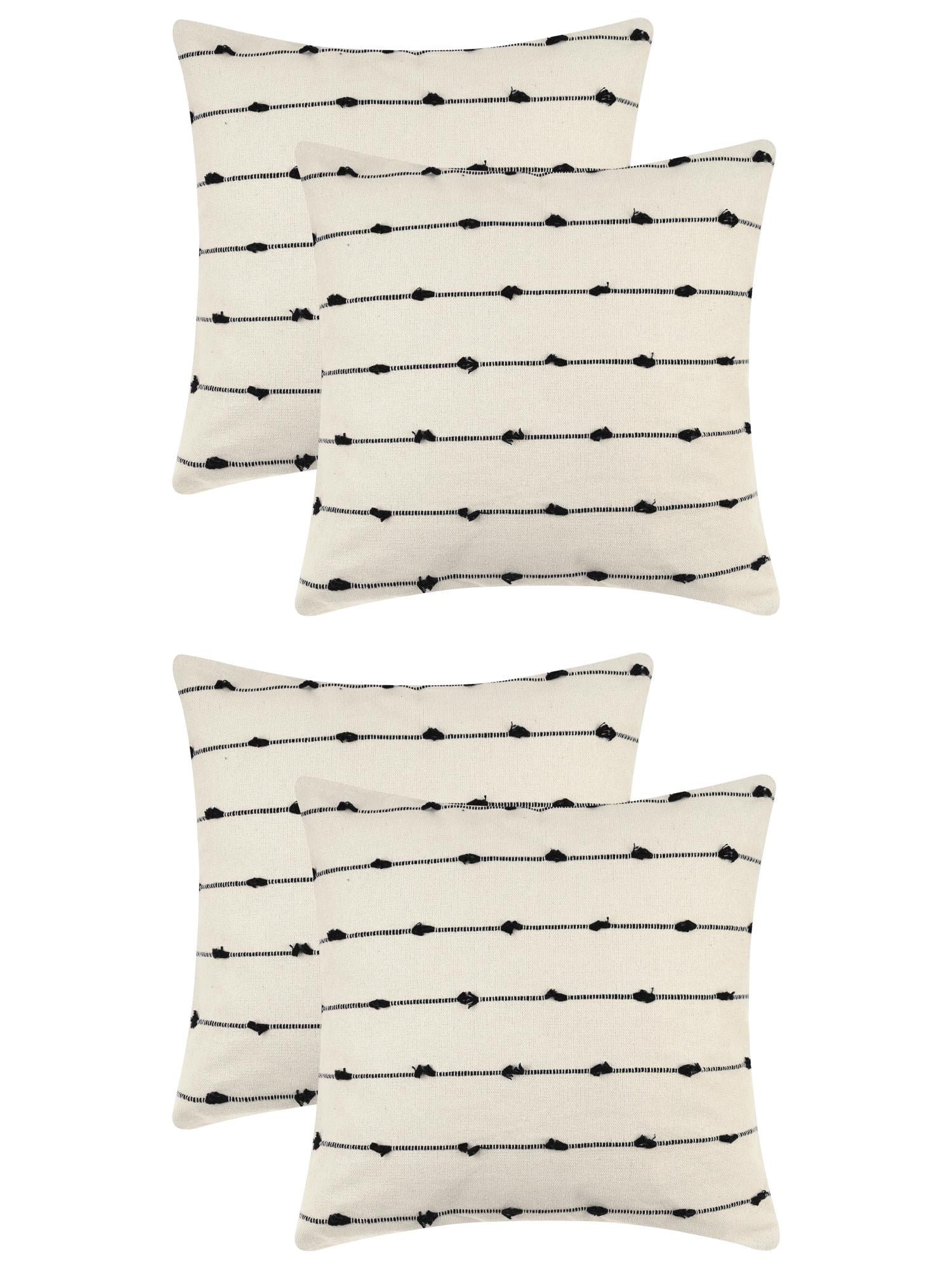 Unique Bargains 4 Pcs Striped Boho Pillow Covers Modern Square Neutral Decorative Cushion Black 16" x 16"