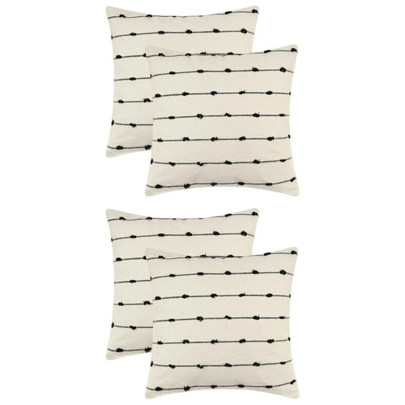Unique Bargains 4 Pcs Striped Boho Pillow Covers Modern Square Neutral Decorative Cushion Black 18" x 18"