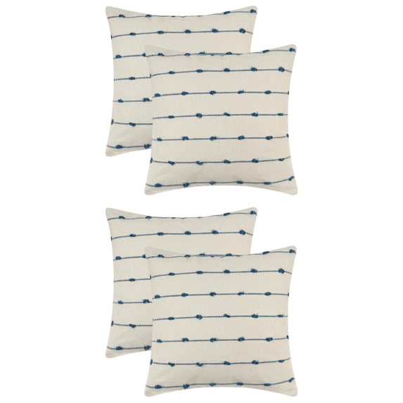 Unique Bargains 4 Pcs Striped Boho Pillow Covers Modern Square Neutral Decorative Cushion Blue 16" x 16"/18" x 18"