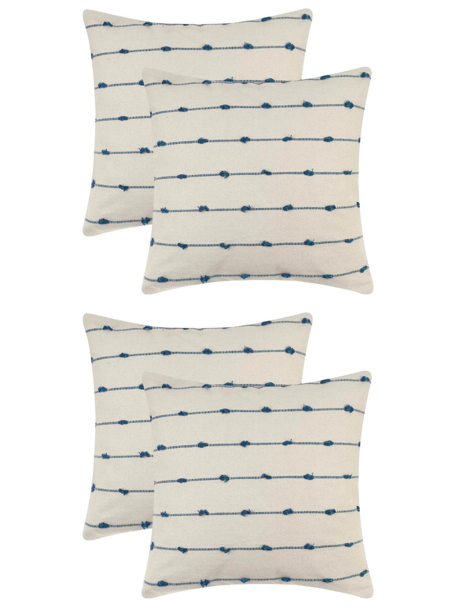 Unique Bargains 4 Pcs Striped Boho Pillow Covers Modern Square Neutral Decorative Cushion Blue 18" x 18"/20" x 20"