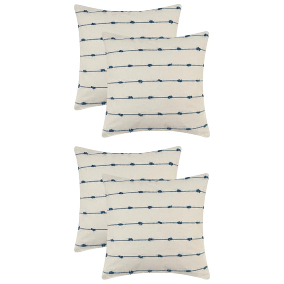 Unique Bargains 4 Pcs Striped Boho Pillow Covers Modern Square Neutral Decorative Cushion Blue 20" x 20"