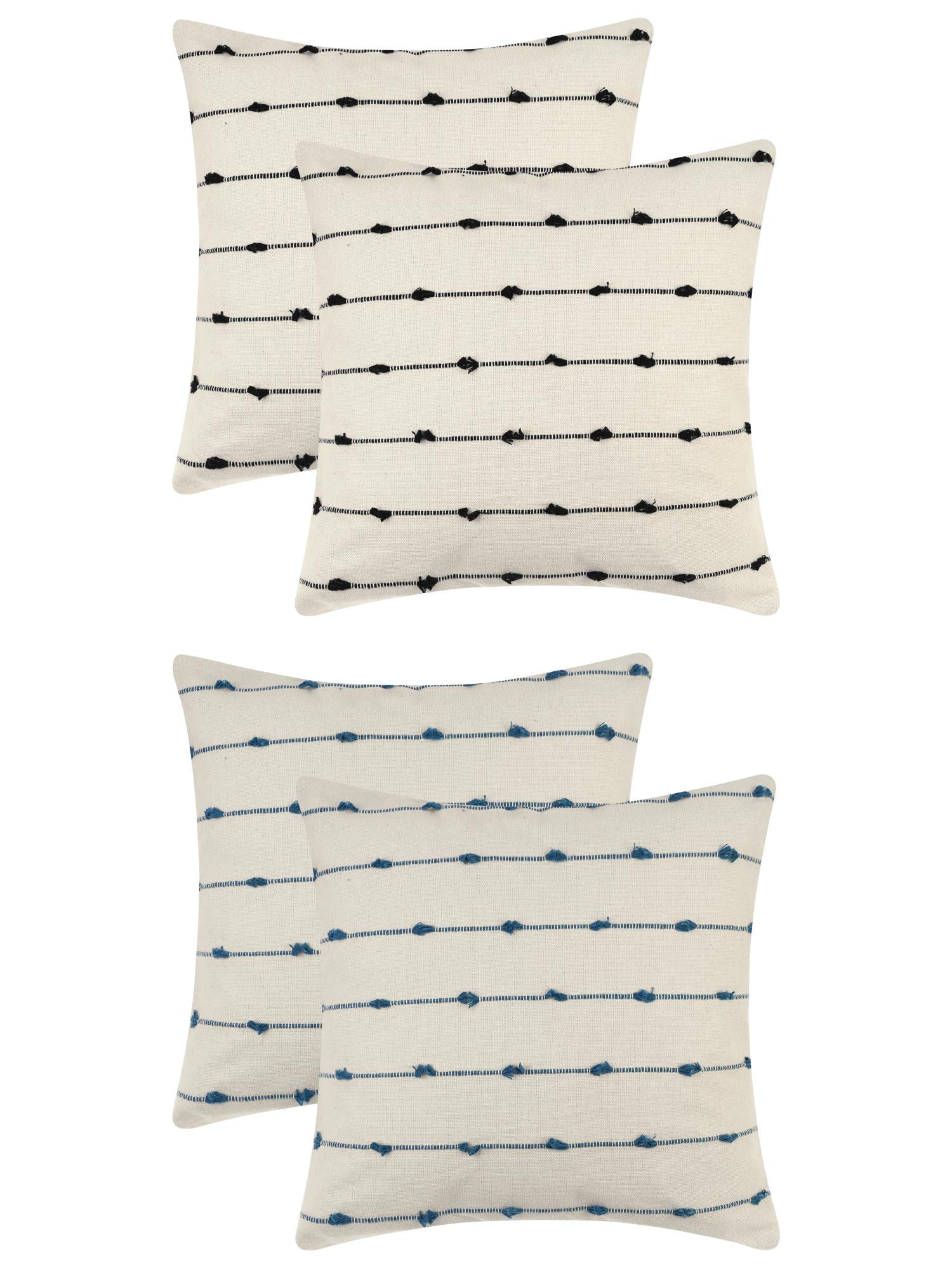 Unique Bargains 4 Pcs Striped Boho Pillow Covers Modern Square Neutral Decorative Cushion Blue/Black 16" x 16"