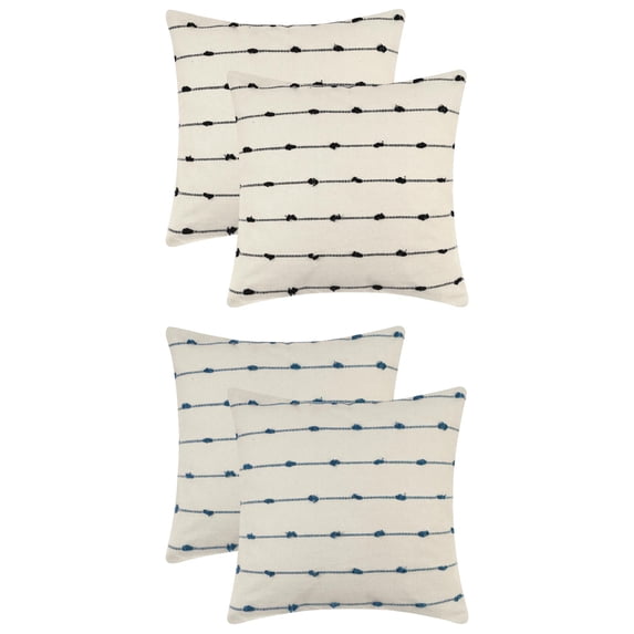 Unique Bargains 4 Pcs Striped Boho Pillow Covers Modern Square Neutral Decorative Cushion Blue/Black 16" x 16"