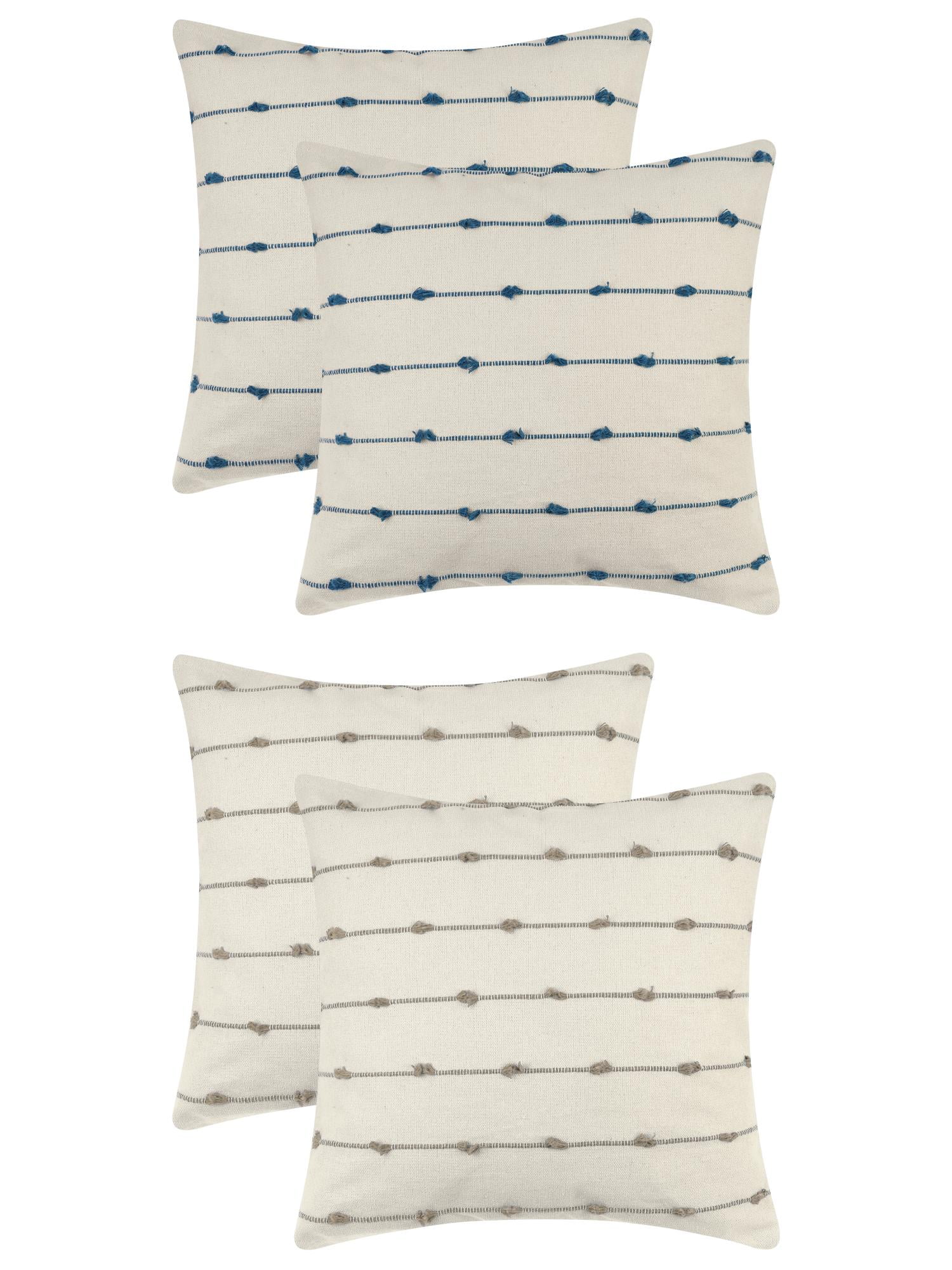 Unique Bargains 4 Pcs Striped Boho Pillow Covers Modern Square Neutral Decorative Cushion Blue/Brown 20" x 20"