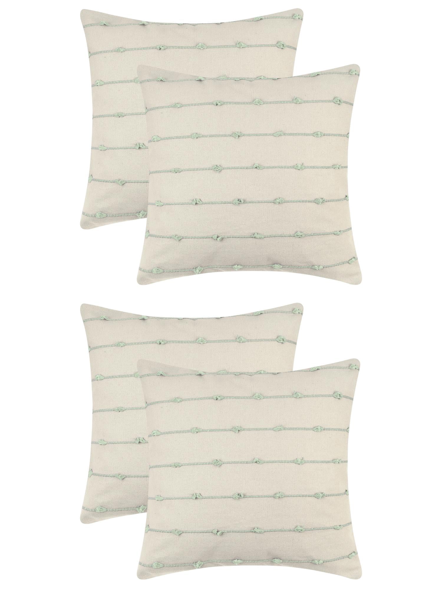 Unique Bargains 4 Pcs Striped Boho Pillow Covers Modern Square Neutral Decorative Cushion Green 18" x 18"