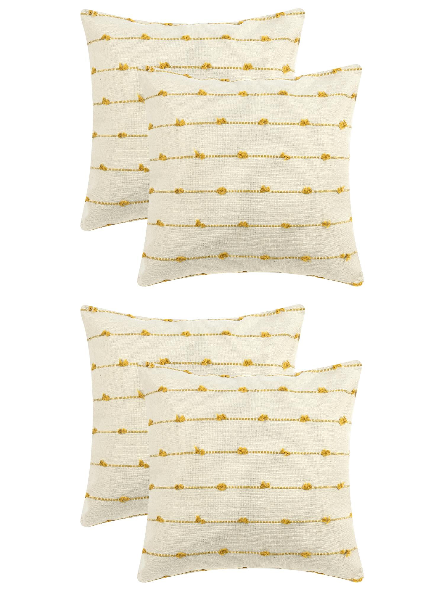 Unique Bargains 4 Pcs Striped Boho Pillow Covers Modern Square Neutral Decorative Cushion Yellow 16" x 16"