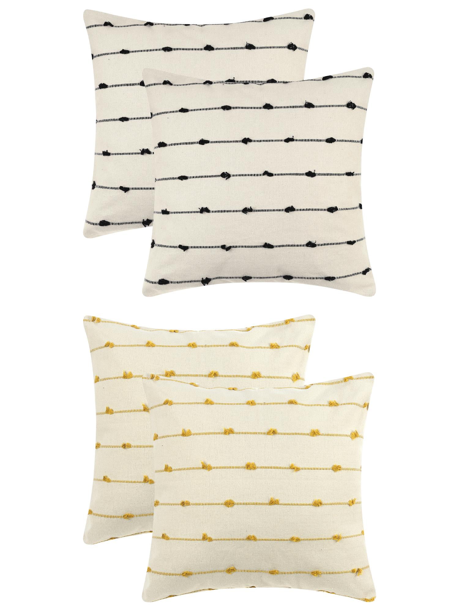 Unique Bargains 4 Pcs Striped Boho Pillow Covers Modern Square Neutral Decorative Cushion Yellow/Black 16" x 16"