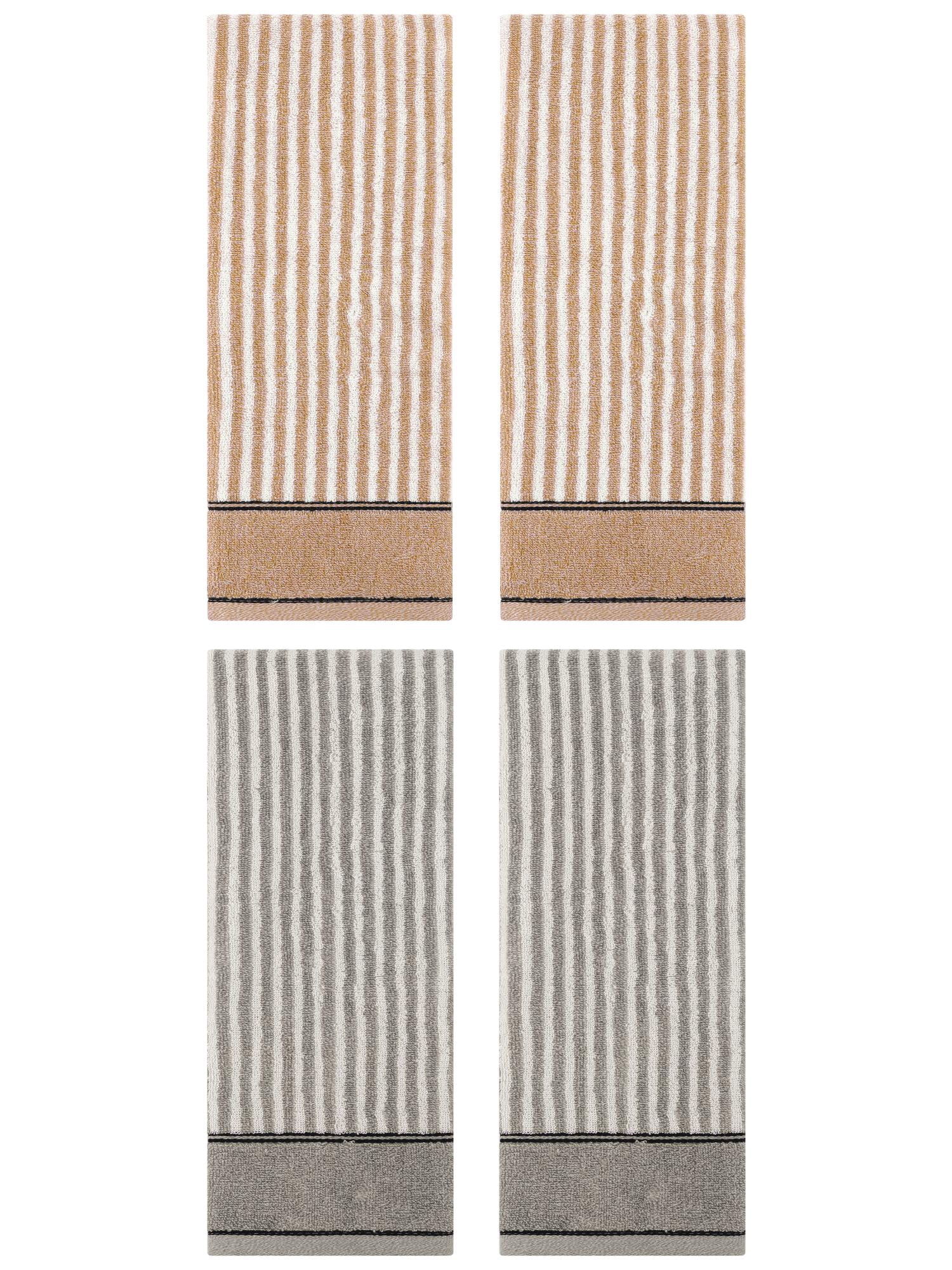 Unique Bargains 4 Pcs Striped Cotton Bathroom Hand Towels 13 x 29 Inch Grey/Brown