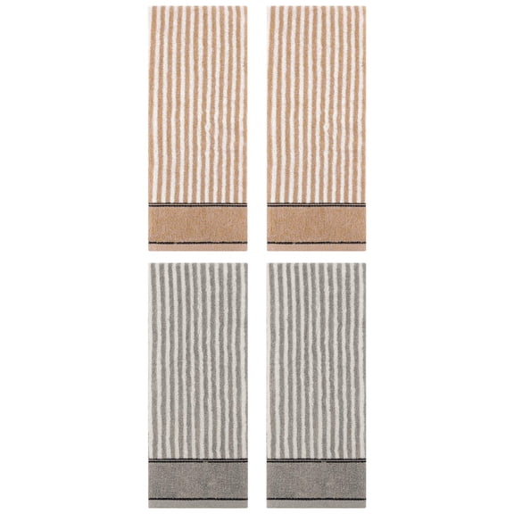 Unique Bargains 4 Pcs Striped Cotton Bathroom Hand Towels 13 x 29 Inch Grey/Brown