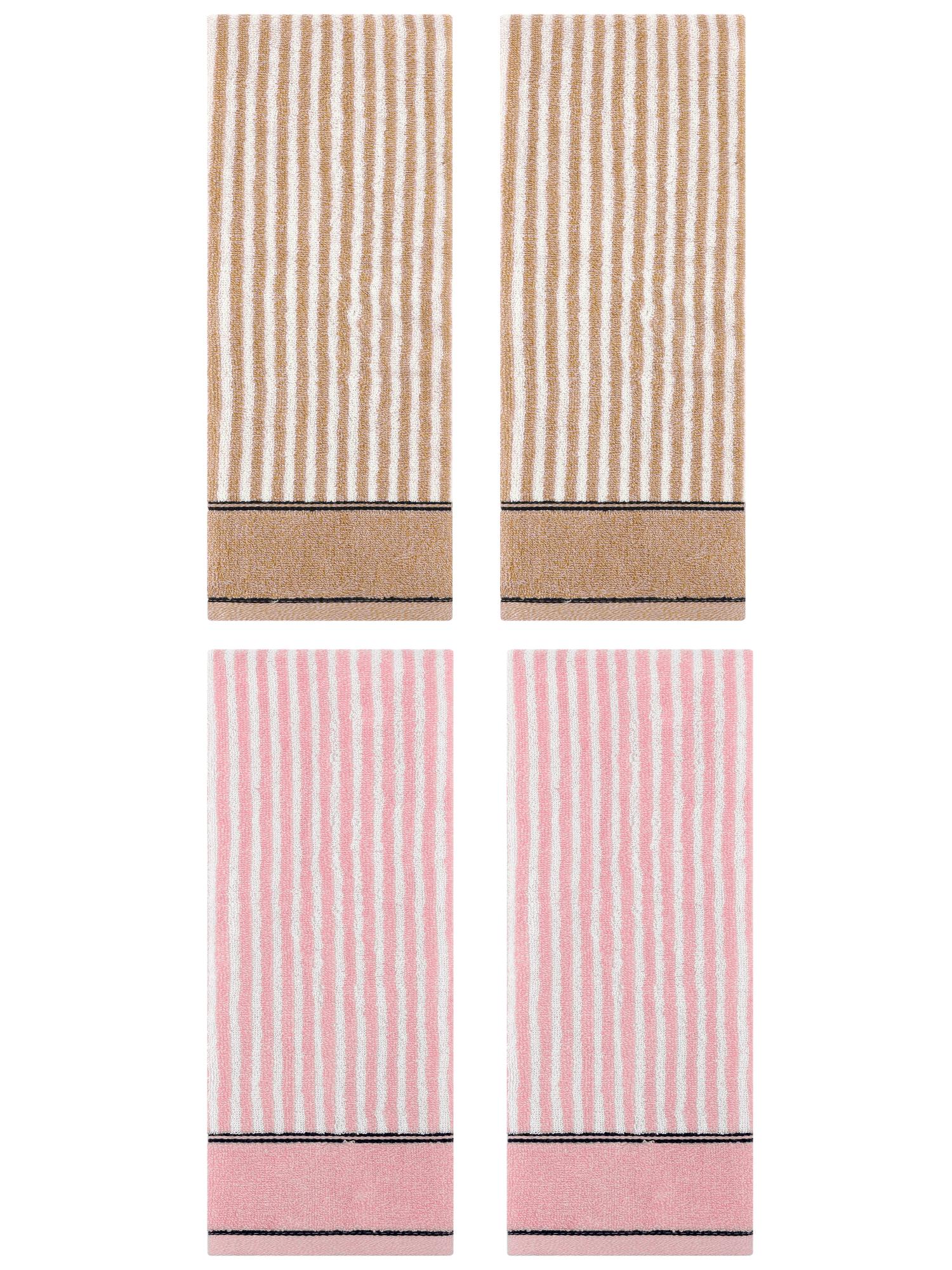 Unique Bargains 4 Pcs Striped Cotton Bathroom Hand Towels 13 x 29 Inch Pink/Brown